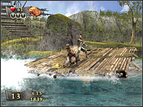 Thankfully, you won't have to worry about falling off the raft, because it's not possible - Mission 2 - part 3 - Mission 2 - Isla de Pelegostos - Pirates of the Caribbean: At Worlds End - Game Guide and Walkthrough