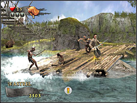 You should be able to reach a wooden barricade in just a few seconds - Mission 2 - part 3 - Mission 2 - Isla de Pelegostos - Pirates of the Caribbean: At Worlds End - Game Guide and Walkthrough