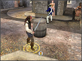 Once you've taken care of all other problems, talk to the owner of a local tavern (#1) - Mission 3 - part 1 - Mission 3 - Port Royal - Pirates of the Caribbean: At Worlds End - Game Guide and Walkthrough