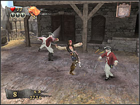 Once you've reached the bridge, you will have to defeat the second miniboss (#1) - Mission 3 - part 3 - Mission 3 - Port Royal - Pirates of the Caribbean: At Worlds End - Game Guide and Walkthrough