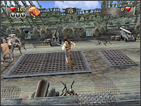 The first thing on your list should be reaching the left staircase - Mission 7 - part 1 - Mission 7 - Pearl Vs Kraken - Pirates of the Caribbean: At Worlds End - Game Guide and Walkthrough