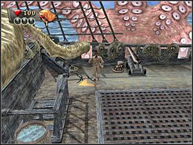 Once you've reached a new location, you will have to destroy a nearby barrel - Mission 7 - part 1 - Mission 7 - Pearl Vs Kraken - Pirates of the Caribbean: At Worlds End - Game Guide and Walkthrough