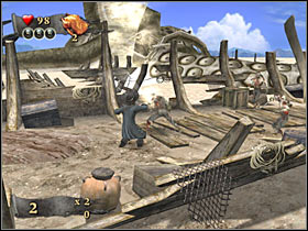 You should be able to reach a very large skeleton in just a few seconds (#1) - Mission 9 - part 1 - Mission 9 - Davy Jones' Locker - Pirates of the Caribbean: At Worlds End - Game Guide and Walkthrough