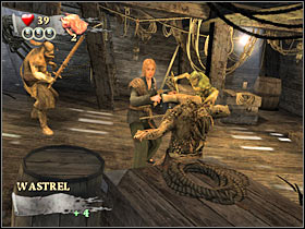 Once you've killed all monsters, you will have to go back to the left wall of this room - Mission 10 - part 2 - Mission 10 - Sea Battle - Pirates of the Caribbean: At Worlds End - Game Guide and Walkthrough