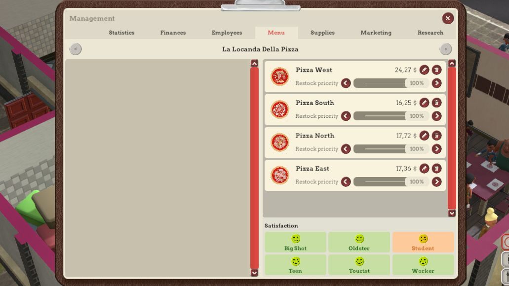 A menu with prices like the ones above should guarantee you a stable income. - How to earn money fast? - Questions & answers from Masterchef - Pizza Connection 3 Game Guide