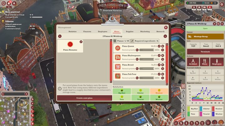 Add all the recipes to the menu of each of your restaurants - Black pudding instead of pizza! | Main missions in Pizza Connection 3 - Main missions - Pizza Connection 3 Game Guide