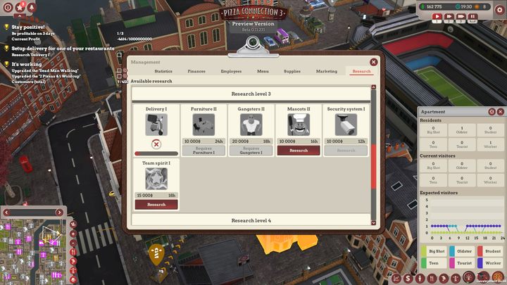 After that, you have to adjust one of your restaurants to have delivery service - Black pudding instead of pizza! | Main missions in Pizza Connection 3 - Main missions - Pizza Connection 3 Game Guide