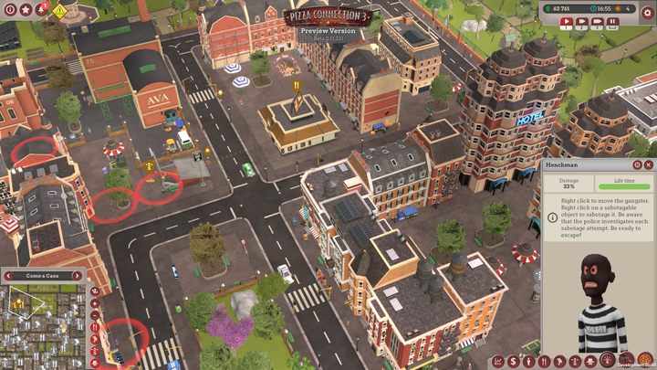 Gangsters are easy to control but you have to watch out for one important thing - police officers who are marked with a red circle - Gangsters | Begginers Guide - Beginners Guide - Pizza Connection 3 Game Guide