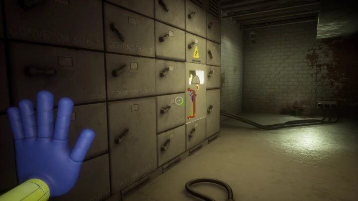 Go to the very end of the room until you see a plate that you can open - Poppy Playtime: Blue hand - walkthrough - Chapter 1 - Poppy Playtime Guide, Walkthrough