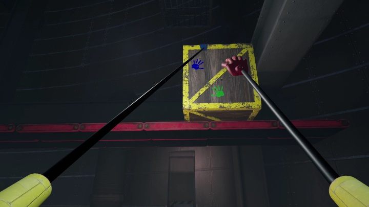 When you run onto the metal path, turn around immediately and look up - Poppy Playtime: Huggy Wuggy - walkthrough - Chapter 1 - Poppy Playtime Guide, Walkthrough