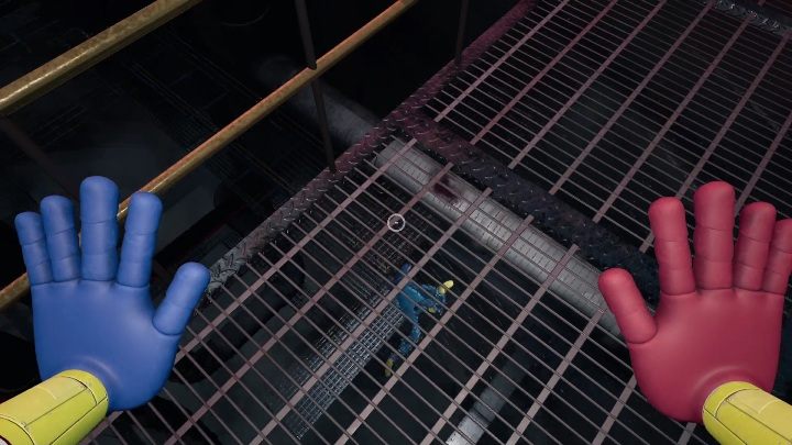 This will make a part of the scaffolding collapse and Huggy will fall down - Poppy Playtime: Huggy Wuggy - walkthrough - Chapter 1 - Poppy Playtime Guide, Walkthrough