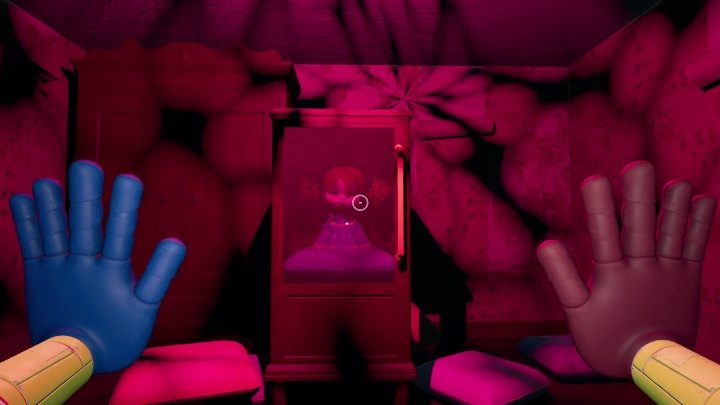 Keep going straight down the hallway all the time, pass the door (opened with the E key, not pushed) until you reach the doll in the chest - Poppy Playtime: Huggy Wuggy - walkthrough - Chapter 1 - Poppy Playtime Guide, Walkthrough