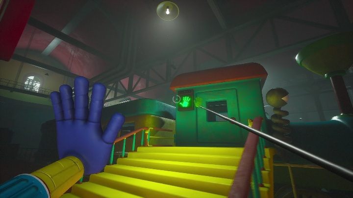 To open the train, you have to put your green hand in the right place - Poppy Playtime: Train - walkthrough - Chapter 2 - Poppy Playtime Guide, Walkthrough
