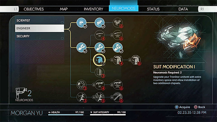 The most obvious solution to that problem is to expand your inventory gradually by using neuromods and upgrading Suit Modification human ability (presented in the picture above) - Will the dropped items disappear? | FAQ - FAQ â€ Frequently Asked Questions - Prey Game Guide
