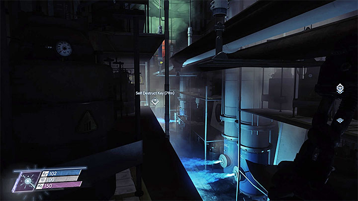 Use the shelves to move above the blue falmes - Shipping and Receiving | Main Story - Main Story - Walkthrough - Prey Game Guide