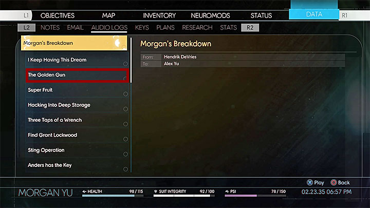 Use the GLOO gun to glue the damaged electrical junction (you can also Repair it if you have the skill) and investigate the corpse - Arboretum | Side Quests - Side Quests - Prey Game Guide