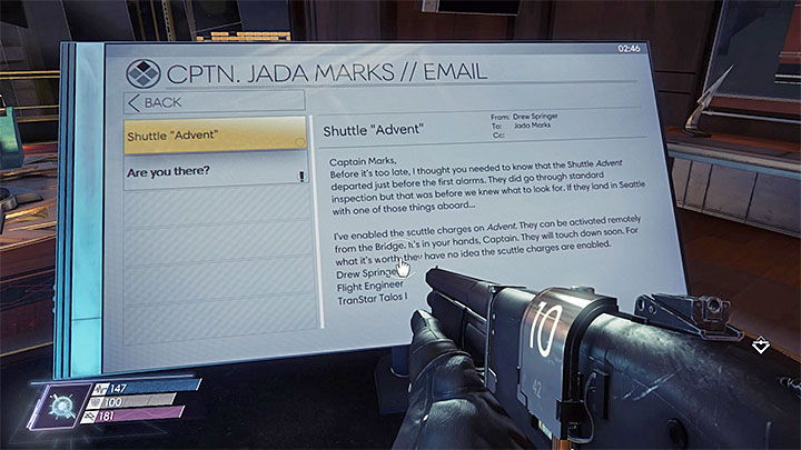 The opportunity to unlock this quest appears when visiting Captain Jada Marks cabin located on level two of Talos I Bridge - Talos I Bridge | Side Quests - Side Quests - Prey Game Guide