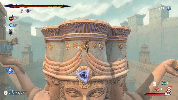 Xerxes #2 can be found on top of a tall statue in the central part of the region - Prince of Persia The Lost Crown: All Xerxes coins - Secrets and Collectibles - Prince of Persia The Lost Crown Guide
