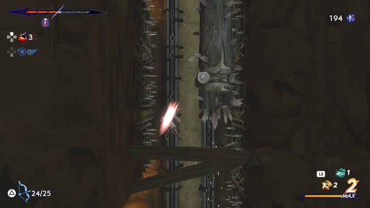 At the bottom of a shaft filled with spikes and moving logs - Prince of Persia The Lost Crown: All Xerxes coins - Secrets and Collectibles - Prince of Persia The Lost Crown Guide