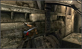 Jump to the fissure and wait for the mechanism to move so that you can safely run underneath it - Walkthrough - The Works - Walkthrough - Prince of Persia: The Forgotten Sands - Game Guide and Walkthrough