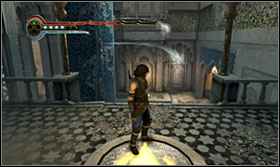 Stand on the switch, freeze time and get higher up using the water streams, where you'll have to repeat the process - Walkthrough - The Royal Chambers - Walkthrough - Prince of Persia: The Forgotten Sands - Game Guide and Walkthrough