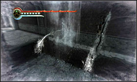 Freeze time, ump onto the water stream and return the flow of time right after you jump off - Walkthrough - The Royal Chambers - Walkthrough - Prince of Persia: The Forgotten Sands - Game Guide and Walkthrough