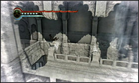 During the second escape from Ratash's missiles, run along the wall and jump towards the water stream - Walkthrough - The Royal Chambers - Walkthrough - Prince of Persia: The Forgotten Sands - Game Guide and Walkthrough