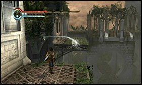 Jump off the lever onto the wooden platform and run round the garden - Walkthrough - The Rooftop Gardens - Walkthrough - Prince of Persia: The Forgotten Sands - Game Guide and Walkthrough