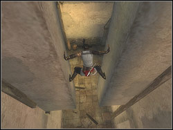 The only door are shut and seemingly there is no exit from here, but look upwards - Harbor District - Walkthrough - Prince of Persia: The Two Thrones - Game Guide and Walkthrough