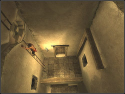 Notice that the ladder is standing near the wall on the left side - The Fortress - Walkthrough - Prince of Persia: The Two Thrones - Game Guide and Walkthrough