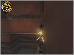 Come up the abyss and steal by above it running along the left or right wall horizontally - The Arena Tunnel - Walkthrough - Prince of Persia: The Two Thrones - Game Guide and Walkthrough