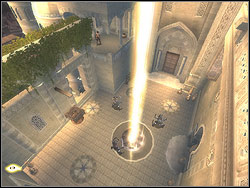 Bounce off to the left from the hanging position, run horizontally over the wall and in front of the bend jump to the horizontal bar, sticking out of the adjacent wall - The Temple Rooftops - Walkthrough - Prince of Persia: The Two Thrones - Game Guide and Walkthrough