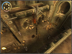 Go to the end of the backyard, next to rubble heap you will find the wicker basket - The Marketplace - Walkthrough - Prince of Persia: The Two Thrones - Game Guide and Walkthrough