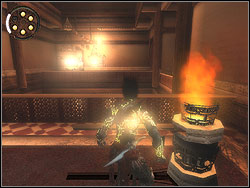 Jump over the rail, leave through the door to the adjacent, huge hall - The Bowery - Walkthrough - Prince of Persia: The Two Thrones - Game Guide and Walkthrough