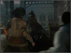 The murmur of the admiration and thanks from people surrounding you will be broken by the chariot with the powerful warrior, ramming everything on its way - The Royal Workshop - Walkthrough - Prince of Persia: The Two Thrones - Game Guide and Walkthrough