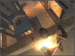 Go with the corridor right from the fountain, go up the stairs and cross the doorstep of room with the balcony - The Palace Entrance - Walkthrough - Prince of Persia: The Two Thrones - Game Guide and Walkthrough