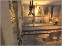 Bounce off the relief to the right, run horizontally over the wall and in front of the bend take off again to the right - The Palace Entrance - Walkthrough - Prince of Persia: The Two Thrones - Game Guide and Walkthrough