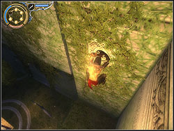 Come up to the moving block with relief, run vertically over it and stick the dagger into the bas-relief - The Palace Entrance - Walkthrough - Prince of Persia: The Two Thrones - Game Guide and Walkthrough