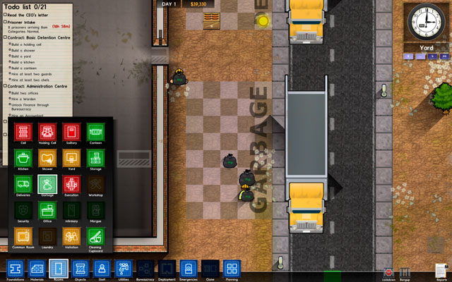That's because trash are first taken there by workers and then taken by trucks - Garbage - Rooms - Prison Architect - Game Guide and Walkthrough