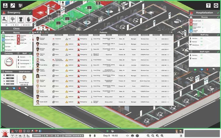 This button shows the complete list of patients or staff. - Interface description for Project Hospital - Basics - Project Hospital Guide
