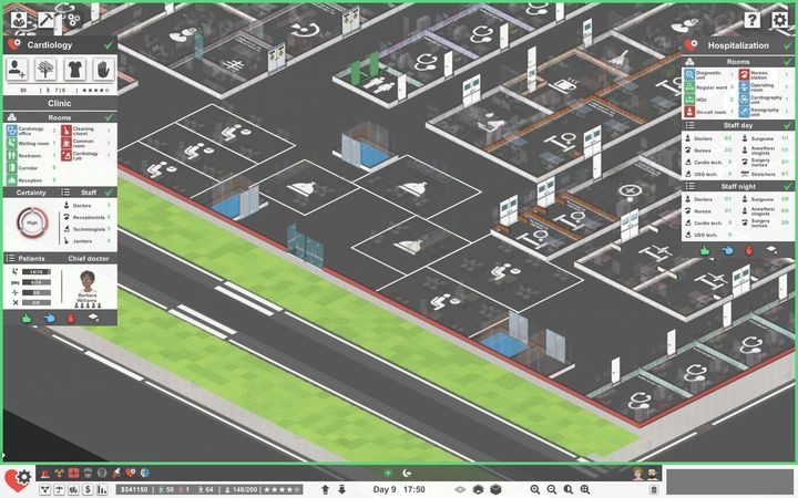 The management screen shows the requirements for a properly working cardiology ward. - Cardiology ward in Project Hospital - Wards - Project Hospital Guide