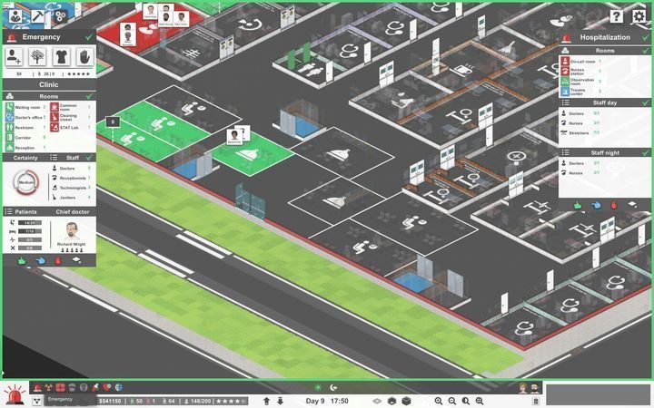 The management screen shows the requirements for a properly working emergency ward. - Emergency / Injuryc ward in Project Hospital - Wards - Project Hospital Guide