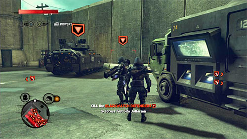 First of all you should get a rocket launcher and if youre disguised as a Blackwatch soldier, you might go to the one of the enemies with the launcher and consume him (screen above) - [Main mission 7] Feeding Time | Main missions - Main missions - Prototype 2 Game Guide