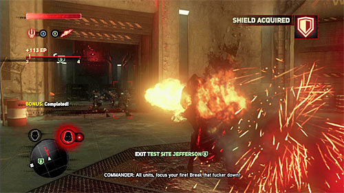 Another group of enemies will soon appear in the room and you might use again shield ability to block a rocket (RB button), especially that there is bonus objectives connected with one such attack - [Main mission 7] Feeding Time | Main missions - Main missions - Prototype 2 Game Guide