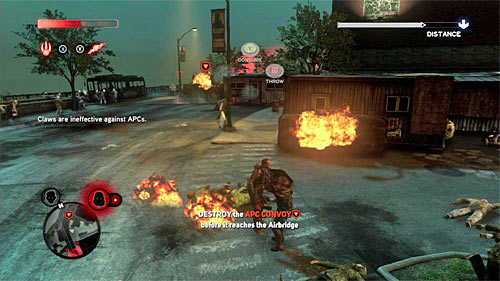 In breaks between attacks help yourself with jumps, so youll be more difficult target for APCs - [Main mission 8] The Lab Rat | Main missions - Main missions - Prototype 2 Game Guide