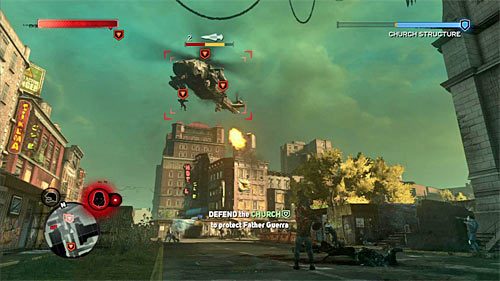 After eliminating of soldiers, two more helicopters will appear in the area and it would be good to use a TOW launcher or rocket launcher against them, because you have to deal with them quickly, before they can land and send soldiers against you - [Main mission 9] Salvation | Main missions - Main missions - Prototype 2 Game Guide