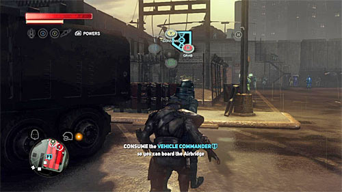 After getting inside the base, look for the indicated person and start following him, watching out for the local viral detectors - [Main mission 13] The Airbridge | Main missions - Main missions - Prototype 2 Game Guide