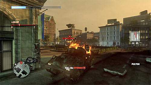 Fight with hydras is clearly more difficult and you have to focus mainly on dodging large pieces of concrete thrown by hydras (screen above), because each hit is a major damage to your APC - [Main mission 14] Enemies and Allies | Main missions - Main missions - Prototype 2 Game Guide