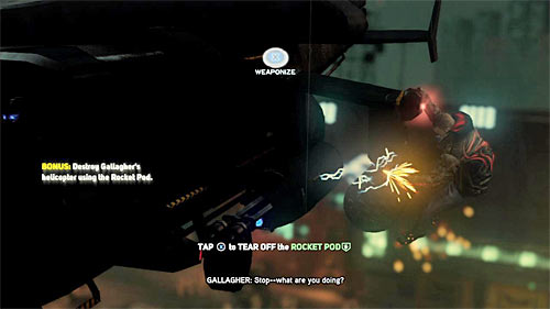 Right after performing the jump, press the B button to grab the helicopter - [Main mission 16] The White Light | Main missions - Main missions - Prototype 2 Game Guide