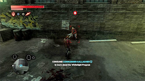 The only thing left is to approach Gallagher and consume him (B button) - [Main mission 16] The White Light | Main missions - Main missions - Prototype 2 Game Guide